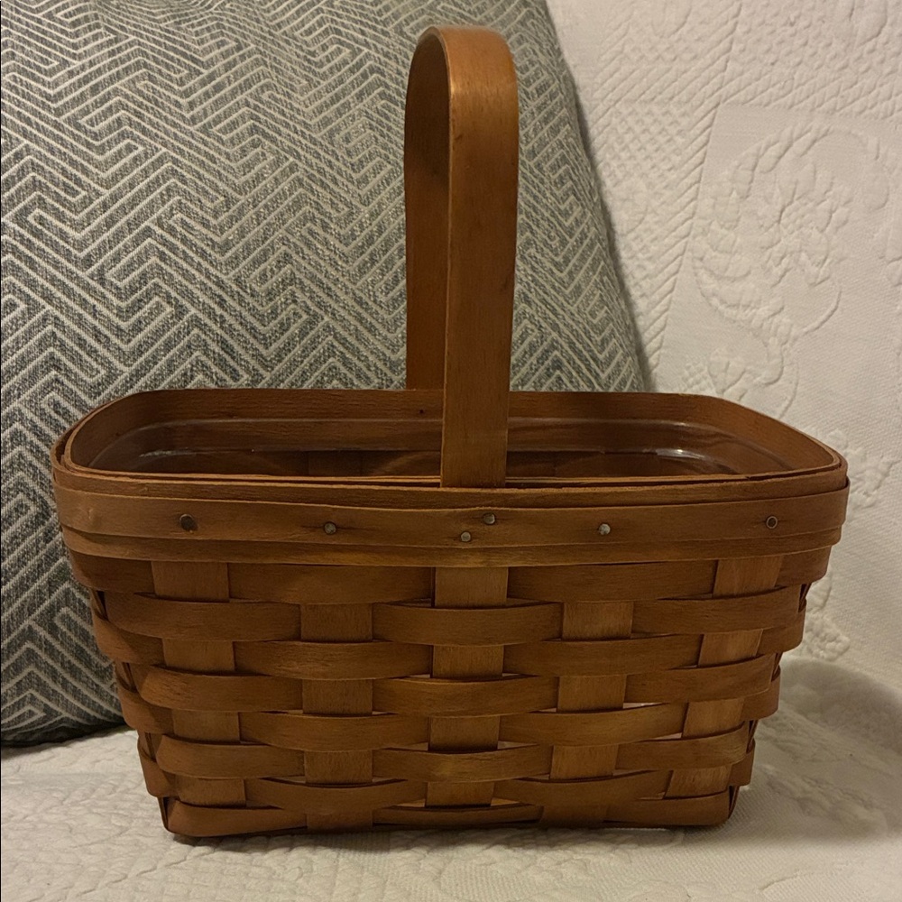 Vintage Signed 1990 Longaberger Brown Woven Basket With Liner
